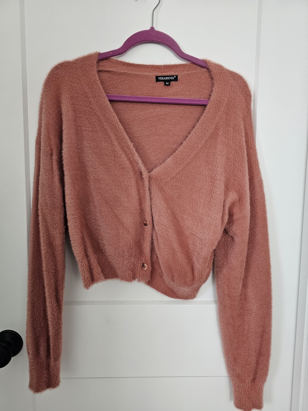 Dusty Rose Fuzzy V-Neck Button Cardigan